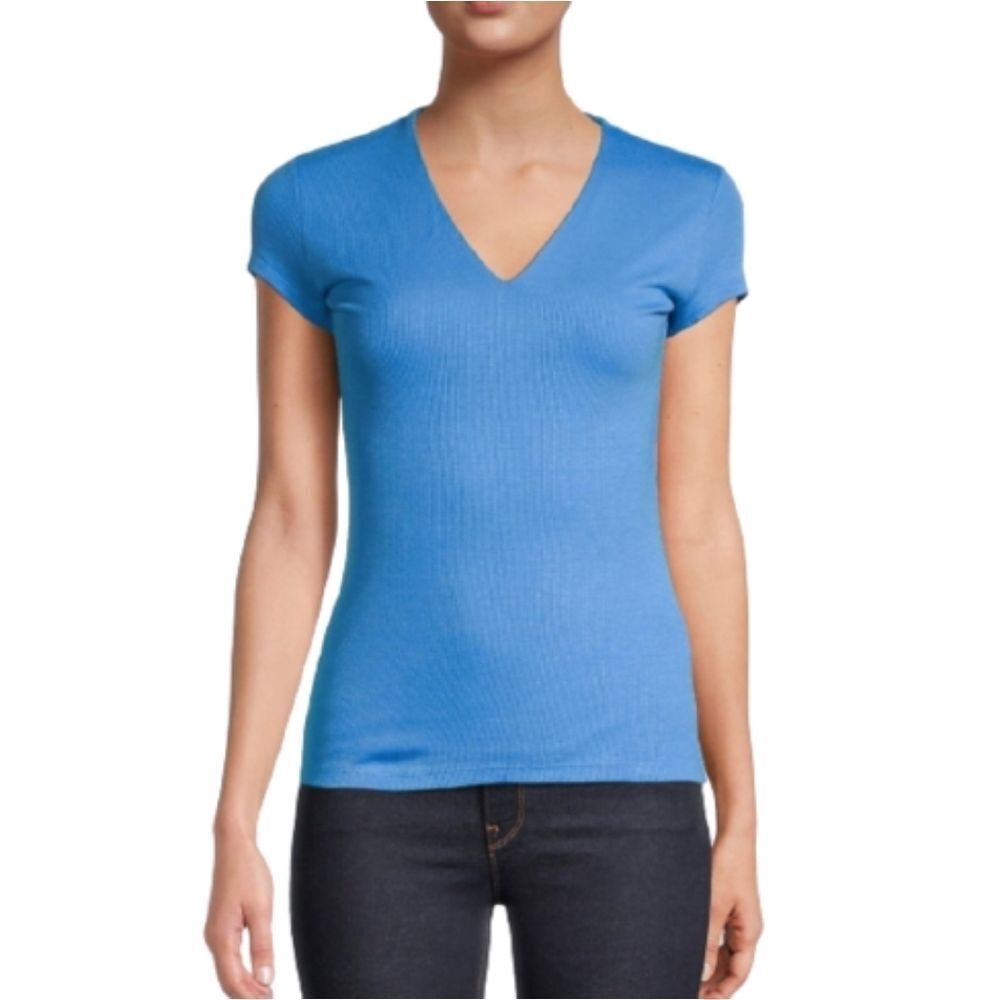 I.N.C International Concepts Blue V-neck Ribbed Top Womens M L & XL
